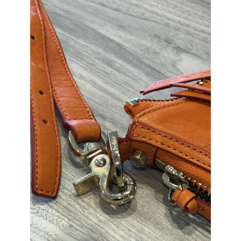 Botkier Leather Crescent Hobo Crossbody‎ Bag Orange Zip Pockets - Picture 6 of 9